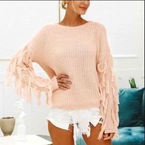 NWT Adorable Sweater with Fringed Sleeve
